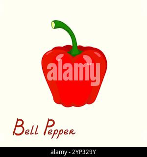 Red bell pepper vector creative vegetable illustration with inscription on a pale yellow background. Stock Vector
