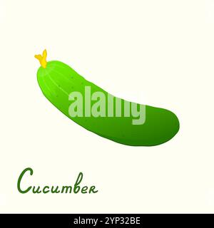 Cucumber vector creative vegetable illustration with inscription on a pale yellow background. Stock Vector