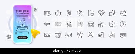 Freezing, Download photo and Safe box line icons for web app. Pictogram icon. Phone mockup gradient screen. Vector Stock Vector