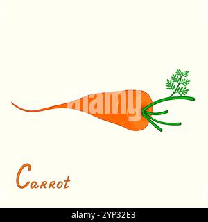 Nice orange carrot vector clipart creative vegetable illustration with inscription on a pale yellow background. Stock Vector