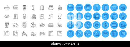 Stand lamp, Led lamp and Takeaway coffee line icons pack. For web app. Color icon buttons. Vector Stock Vector