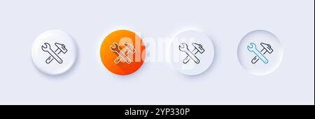 Spanner and hammer line icon. Repair service sign. Line icons. Vector Stock Vector