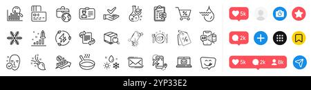 Development plan, E-mail and Frying pan line icons pack. For web app. Social media icons. Vector Stock Vector