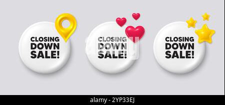 Closing down sale. Special offer price sign. White button with 3d icons. Vector Stock Vector