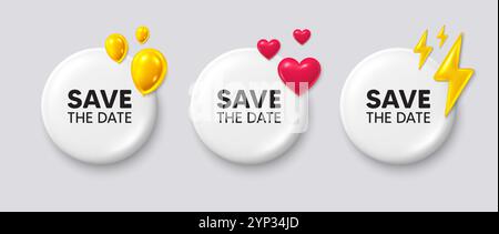 Save the date tag. Calendar meeting offer. White buttons with 3d icons. Vector Stock Vector