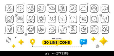 Myopia, Medical mask and Face attention line icons pack. For web app. 3d design elements. Vector Stock Vector