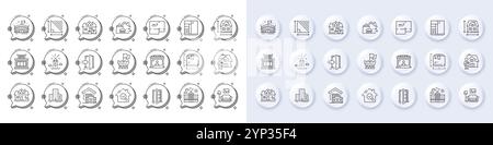 Food delivery, Delivery man and Shield line icons. For web app, printing. Line icons. Vector Stock Vector