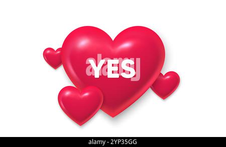 Yes text tag. Approved ok message. 3d hearts banner. Vector Stock Vector