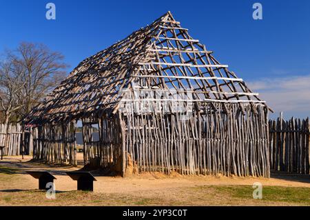 A recreated fort stands on historic Jamestown, Virginia, a living history museum of the British colony Stock Photo