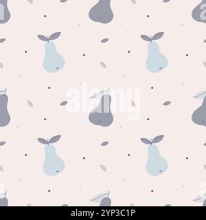 Cute pastel pattern in pears and dots. Blue pears on a beige background. Modern Scandinavian minimalism style.Cute colorful abstract pear fruit Stock Vector