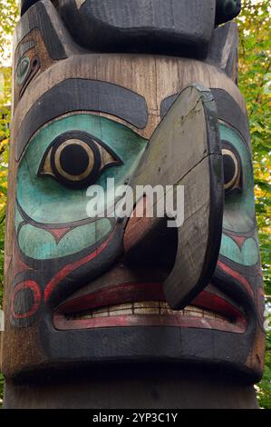 Details of a totem pole in Pioneer Square, Seattle Stock Photo