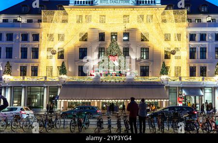 The Hotel D'Angleterre at Night Christmas Season Stock Photo