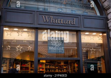 LONDON- NOVEMBER 25, 2024: Whittard of Chelsea Regent Street, specialist supplier of tea, coffee beans and hot chocolate, plus brewing accessories. Stock Photo