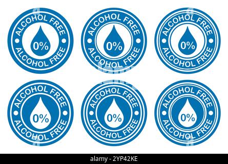 Alcohol free label icon symbol set. No alcohol icon logo sign. Non alcohol stamp. Vector illustration image. Isolated on white background. Stock Vector