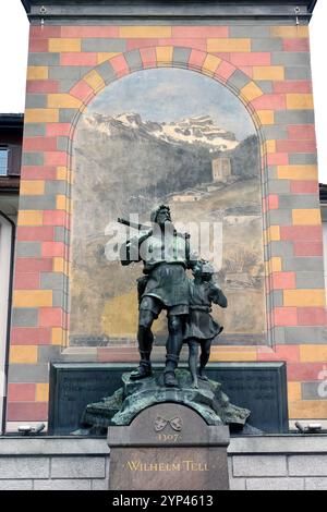 Wilhelm Tell memorial (circa 1900), Altdorf, Kanton Uri, Switzerland, Schweiz, Suisse, Svájc, Europe Stock Photo