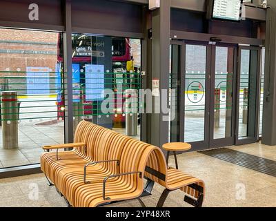 Cardiff, Wales - 24 July 2024: People inside the new bus station in Cardiff city centre Stock Photo