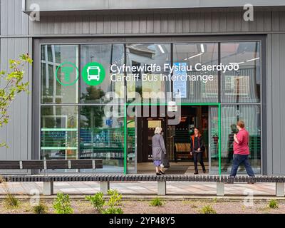 Cardiff, Wales - 24 July 2024: People going in and out of the new bus station in Cardiff city centre Stock Photo