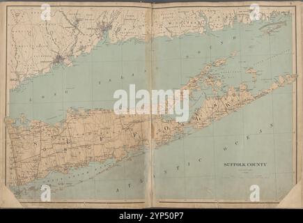 New York State, Double Page Plate No. 8 [Map of Suffolk County] 1895 Stock Photo