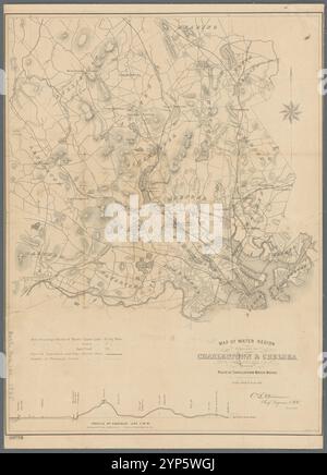 Map of the water region: adjacent to Charlestown & Chelsea showing route of Charlestown Water Works 1865 by Stevenson, C. L. Stock Photo