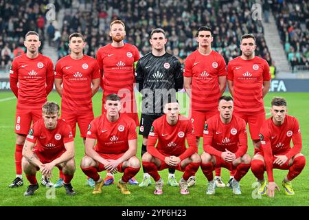 Ljubljana, Slovenia. 28th Nov, 2024. Ljubljana, Slovenia, November 28th 2024: Team Larne before the UEFA Conference League, League phase, match between Olimpija Ljubljana (Slovenia) and Larne Northern Ireland at Stadium Stozice, Ljubljana, Slovenia. (Igor Kupljenik/SPP) Credit: SPP Sport Press Photo. /Alamy Live News Stock Photo