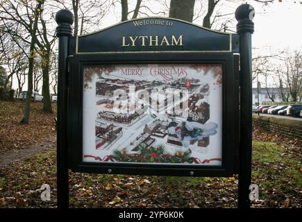 A street map in the centre of Lytham in Lancashire, United Kingdom, wishing everyone a very Merry Christmas Stock Photo