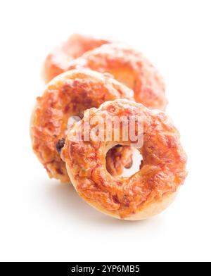 Mini pizza bagels isolated on a white background. Stock Photo