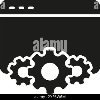 Web Configuration and Settings Silhouette Icon with Gears for Digital Maintenance. Internet Browser and Gear for Technical Support Symbol. Isolated Stock Vector