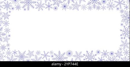 Snowflakes festive Christmas rectangular frame simple hand drawn vector illustration, New Year winter holiday celebration decor, template perfect for Stock Vector