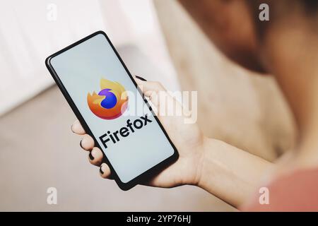In this photo illustration, the Mozilla Firefox logo is displayed on a smartphone screen Stock Photo