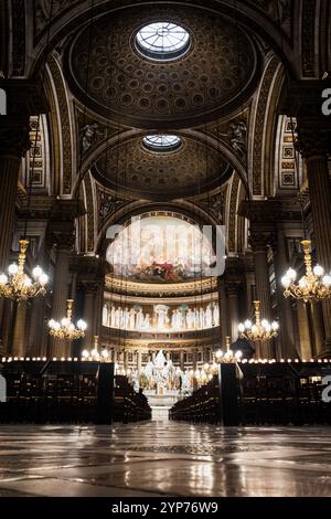 Monumental interior of the Church of the Madeleine in Paris - France Stock Photo