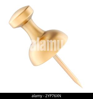 Golden Push Pin, 3D rendering isolated on white background Stock Photo