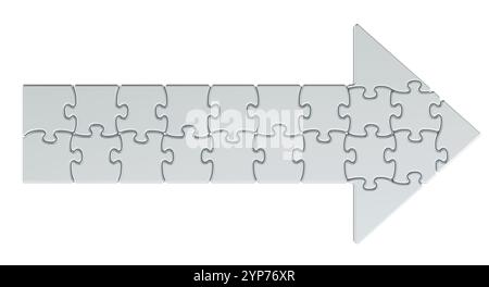 Metallic Arrow from puzzle pieces. 3D rendering isolated on white background Stock Photo