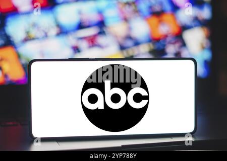 In this photo illustration, the American Broadcasting Company (ABC) logo is displayed on a smartphone screen Stock Photo