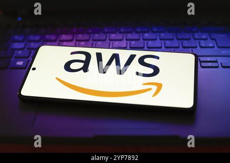 (AWS) logo is displayed on a smartphone screen Stock Photo