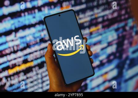 (AWS) logo is displayed on a smartphone screen Stock Photo