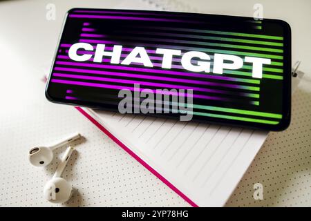 In this photo illustration, the ChatGPT (OpenAI) logo is displayed on a smartphone screen Stock Photo
