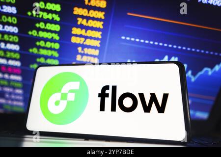In this photo illustration, the Flow logo is seen displayed on a ...