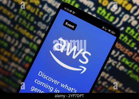 In this photo illustration, the Amazon Web Services (AWS) logo is displayed on the website on the smartphone screen Stock Photo