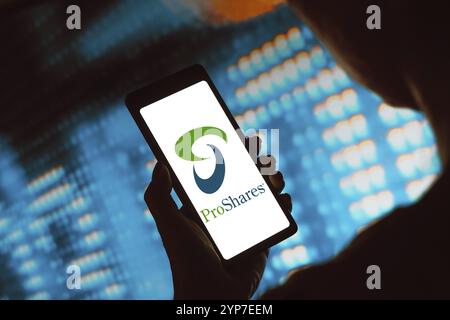 In this photo illustration, the ProShares logo is displayed on a smartphone screen Stock Photo