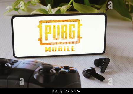 In this photo illustration, the PUBG Mobile logo is seen displayed on a ...