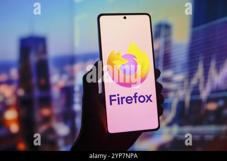 In this photo illustration, the from the Mozilla Firefox web browser logo is displayed on a smartphone screen Stock Photo
