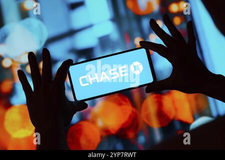 In this photo illustration, the Chase Bank logo is displayed on a smartphone screen Stock Photo