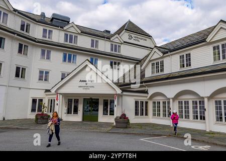 Eidfjord village in Norway and the Voringfoss hotel which offers fjord view rooms, Norway,Europe,2024, formerly the Quality Hotel Stock Photo