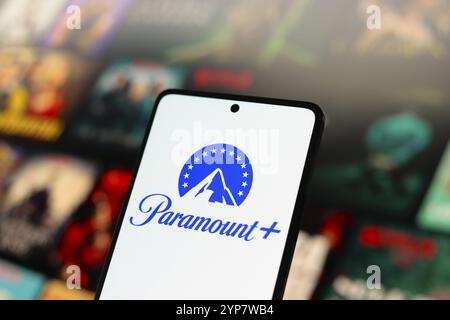 In this photo illustration, the Paramount + (Paramount Plus) logo seen ...