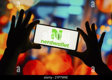 In this photo illustration, the NerdWallet logo seen displayed on a ...