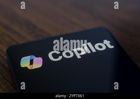 In this photo illustration, the Microsoft Copilot logo is displayed on a smartphone screen Stock Photo
