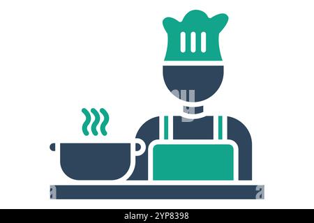 Cooking icon. solid icon style. chef with cooking pot. icon related to kitchen. meal elements vector illustration Stock Vector