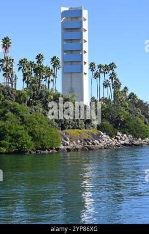 LONG BEACH, CALIFORNIA - 8 NOV 2024: Gus Grissom Memorial Island, one of four oil drilling islands named in honor of American astronauts who lost thei Stock Photo