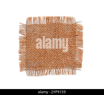 Piece of burlap fabric on white background Stock Photo