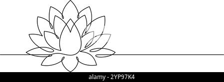 lotus water lily thin line illustration. one line drawing of lotus flower minimalism Stock Vector